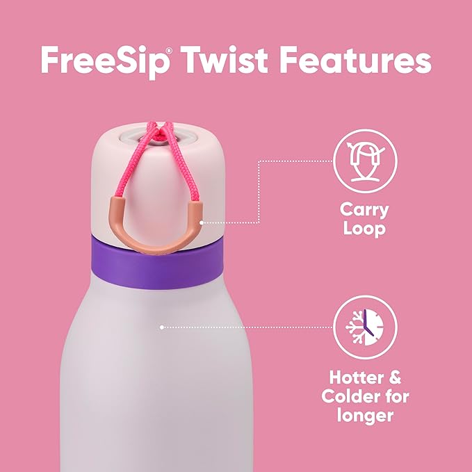 Owala FreeSip Twist Insulated Stainless Steel Water Bottle with Straw for Sports and Travel, BPA-Free, 24-oz, Pink/Purple (Dreamy Field) Owala