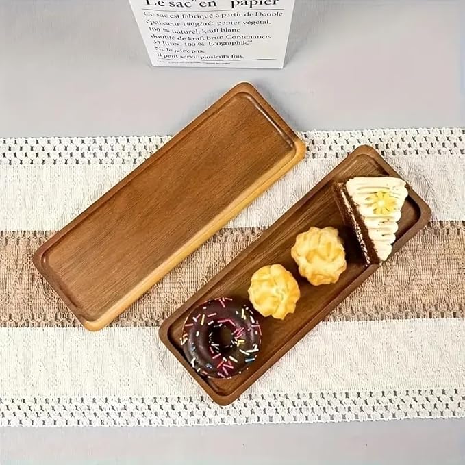 2 Pack Solid Wood Serving Platters and Trays of Natural Wood with Edge,Rectangular Avoid Sliding and Spilling Food (Rectangular Acacia Wood Platters 2pcs) - Bloomnest