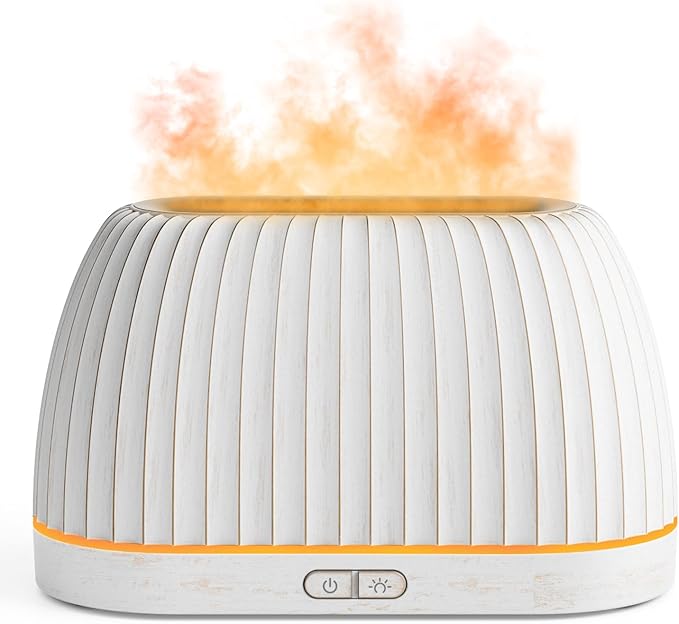 SOULORIGIN Essential Oil Diffuser, Flame Effect Aromatherapy Diffuser with 7-Color LED Lights & Auto Shut-Off, Ultrasonic Diffusers for Home, 120ml Samll Scent Diffuser for Essential Oils - White SoulOrigin