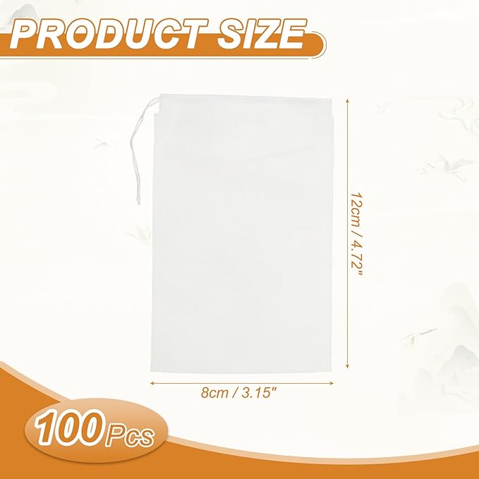uxcell 100 Pcs Spice Bags for Cooking, 3x5 in Disposable Empty Tea Bags Muslin Non-Woven for Loose Leaf Tea Sachet Straining Soups Herbs, White - Bloomnest