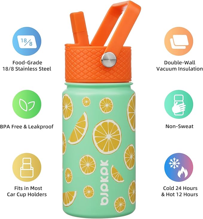 BJPKPK Insulated Water Bottle with Straw Lid, 15 oz Stainless Steel Metal Water Bottles, Reusable Leak Proof BPA Free Thermo, Flask, Cups - Elegant Lemon - Bloomnest