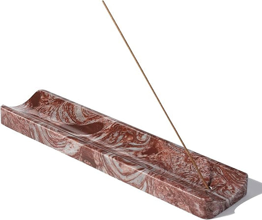 Koville Marble Incense Holder, Incense Holder for Sticks, Incense Sticks Holder Ash Catcher for Meditation Yoga SPA, Natural Stone Incense Burner, Home Table Decor (Red)