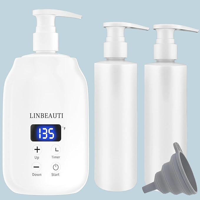 Massage Oil Warmer with Two Oil Bottle, Lotion Bottle Warmer Heater, Smart Touch Key Electric Warm Lotion Dispenser, Lube Gel Cream Warmer for Home Pro Salon Spa Massage (White) - Bloomnest