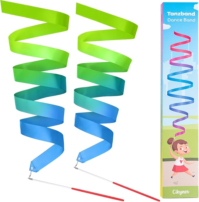 Cikyner Gymnastics Ribbon, 2 Pack Colorful Gymnastics Band with Stick, Dance Band Children Rainbow Band for School and Home Game, Ideal for Girls on Children's Birthday Party or Christmas - Bloomnest