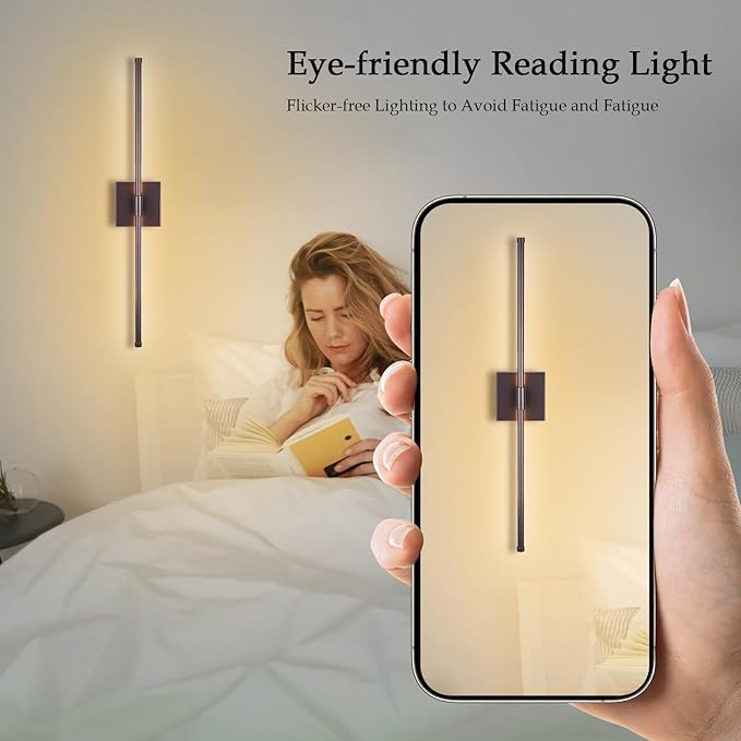 LED Wall Sconces with Remote Control, Dimmable Wall Sconces Set of Two, 5 Colors 3000K-6500K & Dimmable, Hardwire Wall Light with Timer & Night Light, LED Wall Lamps for Living Room, Bedroom, Bronze - Bloomnest