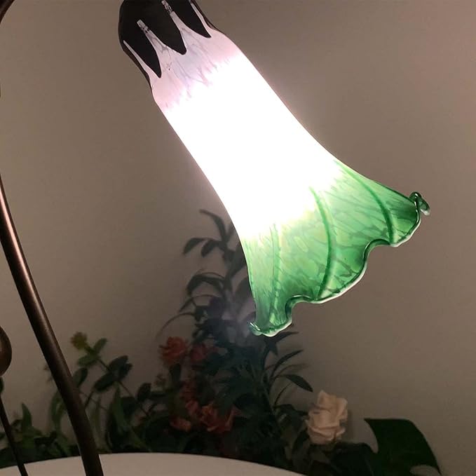 Bieye L10855 Lily Flower Blown Glass Accent Table Lamp for Living Room Bedroom Decoration (1-Light, Green) - Bloomnest