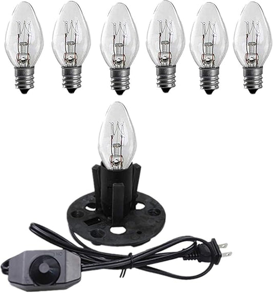 Himalayan Salt Lamp Cord, with Dimmer Switch ,Christmas Bulb,Salt Lamp Cord with Dimmer Control and Base Assembly,5 Feet ,E12 Base for Himalayan Salt Lampsand with six Free 15W Bulbs for Salt Lamp (1)