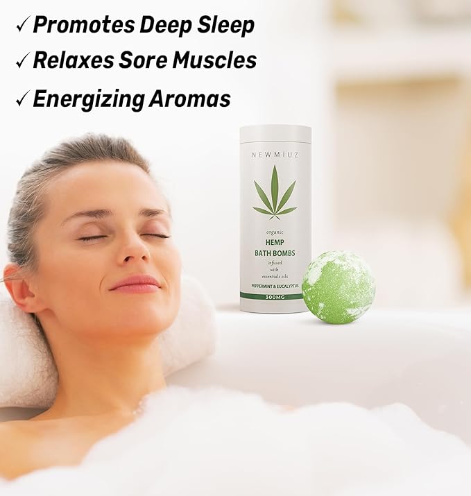 Organic Hemp Bath Bombs Infused Peppermint Eucalyptus Essential Oil Luxurious Bath Essentials Gifts for Dry Skin Immerse Yourself in A Blissful Spa - Bloomnest