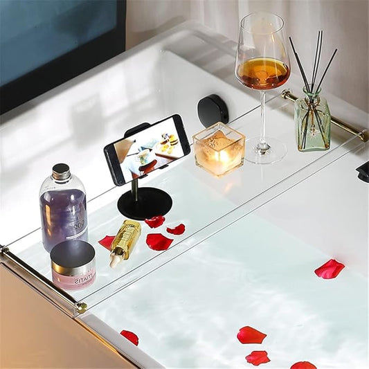 WANLIAN 33-Inch Luxury Bathtub Caddy Tray for Bathroom - Shower Storage Organizer Shelf Accessories (Gold-B) - Bloomnest