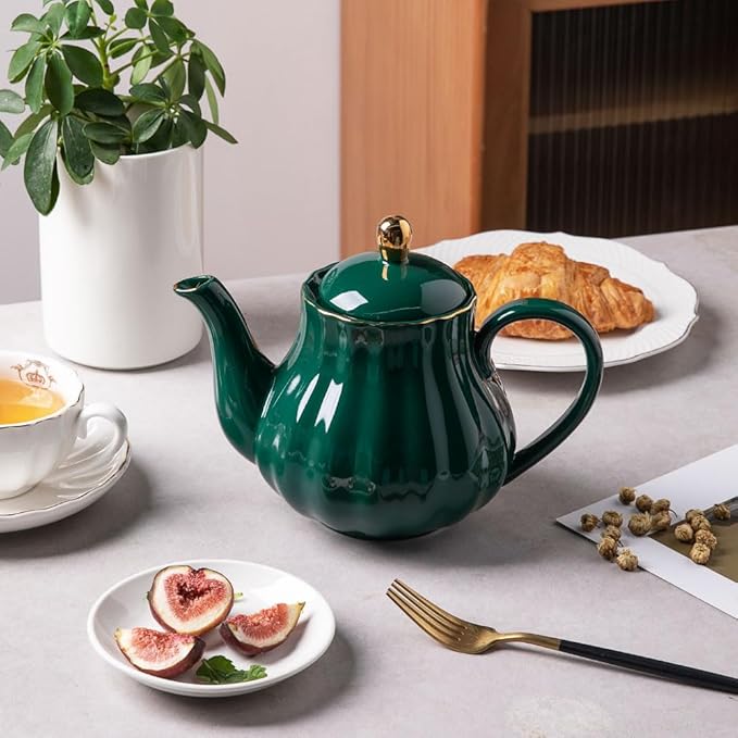 Sweejar Royal Teapot, Ceramic Tea Pot with Removable Stainless Steel Infuser, Blooming & Loose Leaf Teapot - 40 Ounce (Jade) - Bloomnest