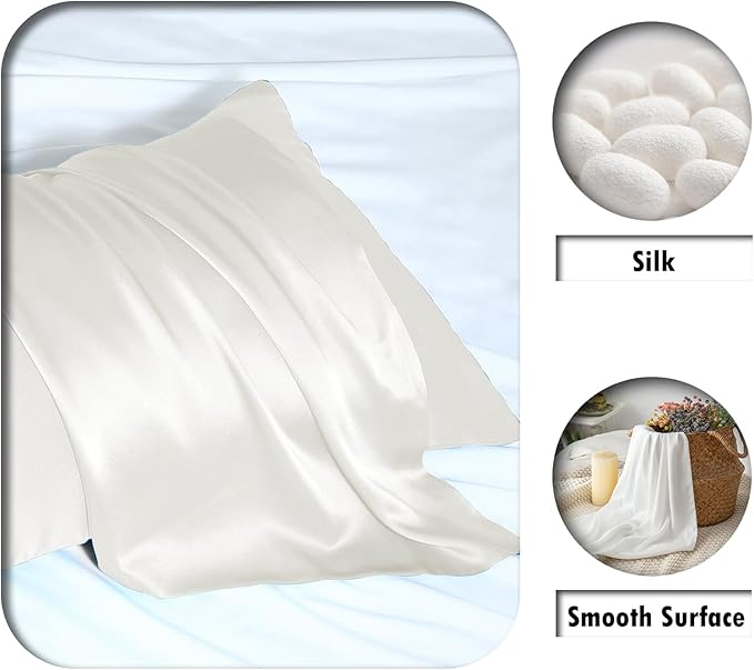 Silk Pillow Cases 2 Pack,Soft Breathable and Sliky Queen Size Pillow Cases Set of 2,Natural Mulberry Silk Pillowcase Set of 2 for Hair and Skin with Hidden Zipper (Ivory,20"X 30",2pcs) - Bloomnest