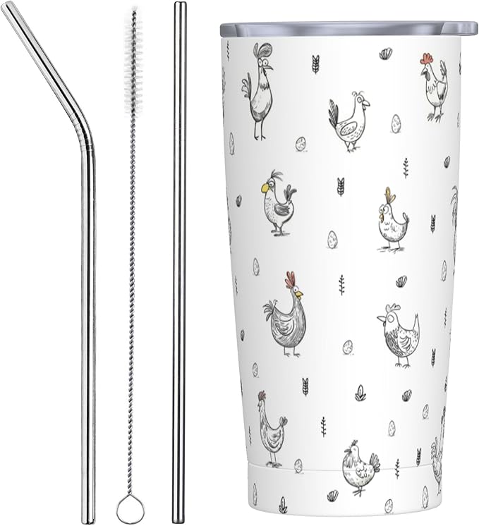 Chicken Tumbler with Lid and Straw 20 oz Stainless Steel Cup Insulated Tumbler Coffee Mug for Home Office or Car Christmas Birthday Gifts - Bloomnest