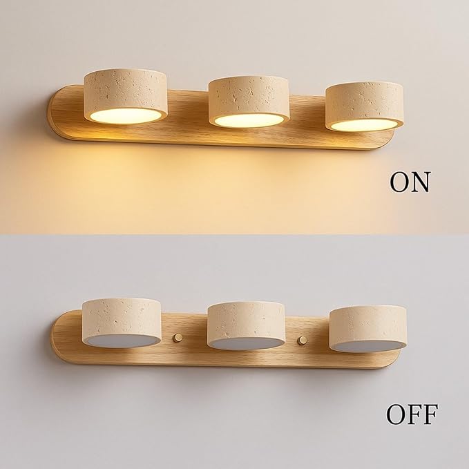 Japanese Wabi-Sabi LED Wall Sconce with Natural Stone Shade,Vintage Swivel Wall Lights,Modern Wall Sconce for Bathroom Mirror, Kitchen,Dining Room,Hallway,Vanity Lighting (B, 3 Heads) - Bloomnest