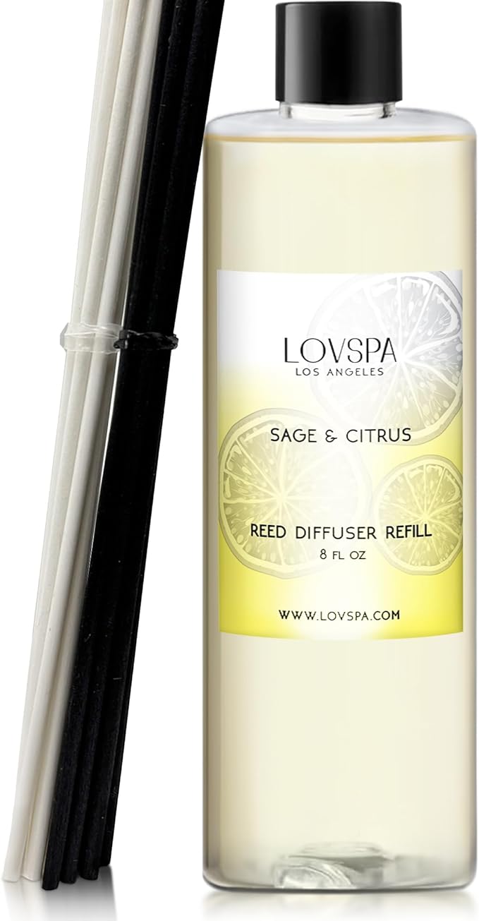 LOVSPA Sage & Citrus Diffuser Oil - Essential Oils for Diffuser Refill & Air Freshener Room Spray - Long-Lasting & Natural Home Fragrance, Scented Oil for Diffusers, USA Made, 8 oz - Bloomnest