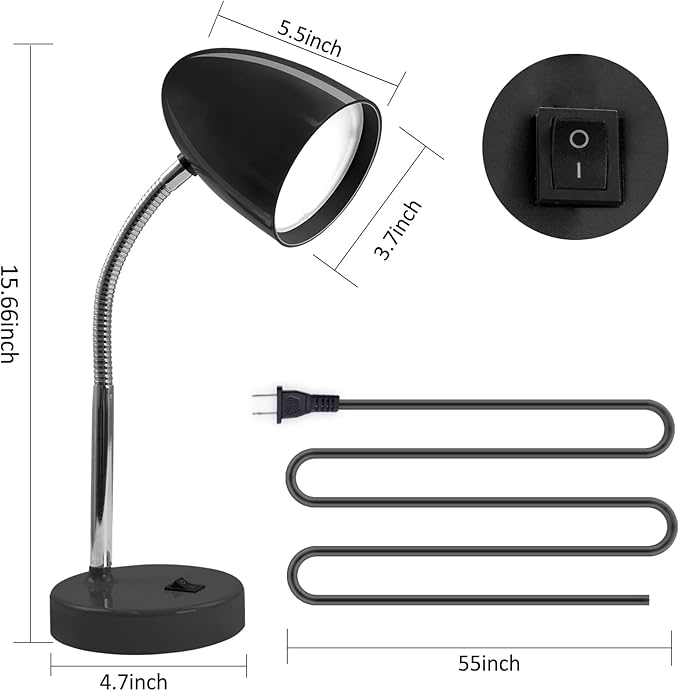 ENERGETIC SMARTER LIGHTING LED Desk Lamp, Flexible Gooseneck with Table lamp, 3.5W 240LM 4000K Cool White Study Lamps for Bedroom and Office, Eye Protection, ETL Listed,Black - Bloomnest
