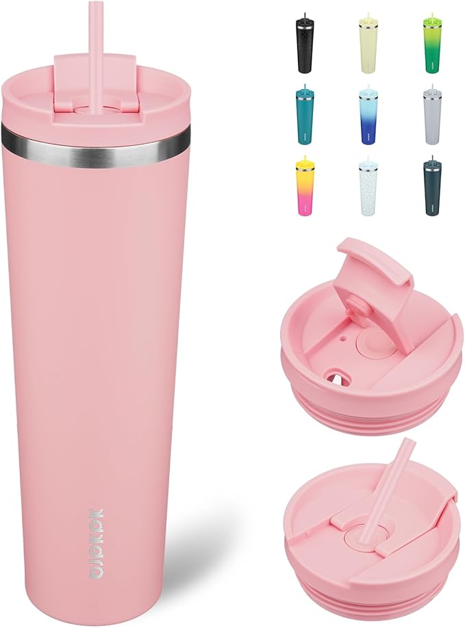 BJPKPK 34oz Tumbler With lid And Straw Stainless Steel Travel Coffee Mug Insulated Tumblers Cups,Light Pink - Bloomnest