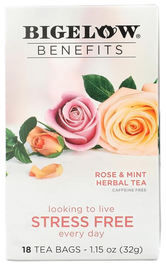 Bigelow RCB01027 Benefits Decaf Rose Mint Tea Bags, 18/Box - Bloomnest