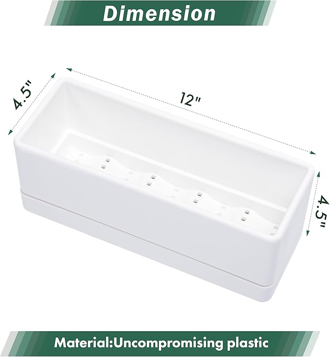 D'vine Dev 12 Inch Window Box Planter, Rectangle Plastic Herb Planter with Drainage Holes and Saucer, Indoor Succulent Cactus Vegetable Pot for Windowsill, Garden Balcony, White, Set of 1, 76-X-A-1 - Bloomnest
