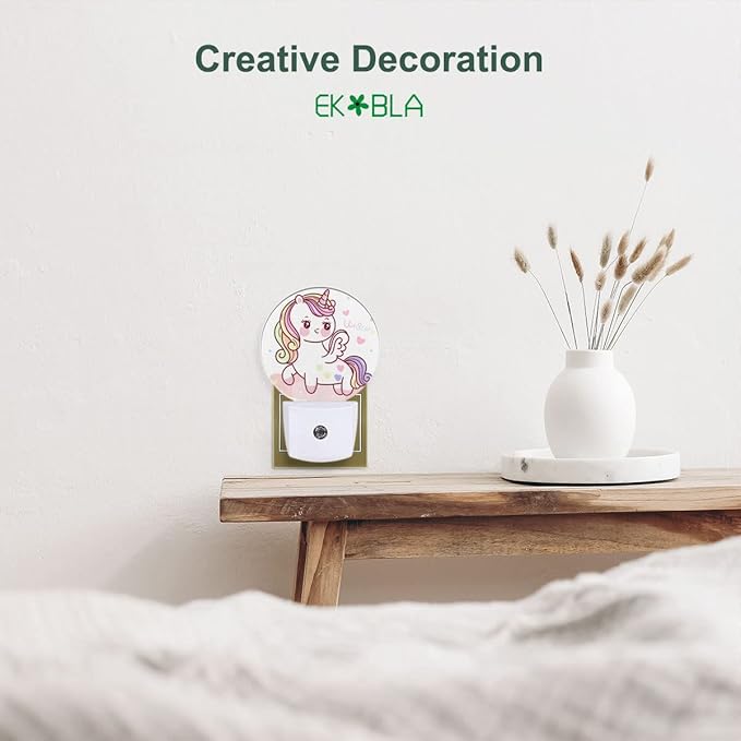 EKOBLA Cute Unicorn LED Night Light Girl Cartoon Pink Unicorn with Colorful Love Hearts Plug-in Nightlights Home Auto Sensor LED Dusk to Dawn Light for Teens Girls - Bloomnest