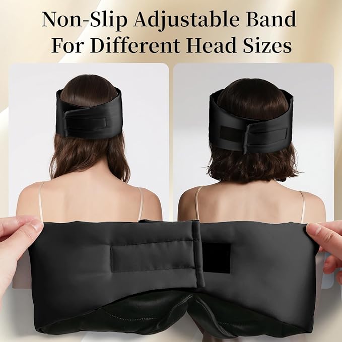 USlixury Silk Sleep Mask, 3D Contoured Sleeping Masks, Blackout Sleep Masks for Women with Nose Wing,100% Mulberry Silk, Face-Hugging Non-Slip SLEP Mask for Side Sleeper, 27.5x4.5'', Black - Bloomnest