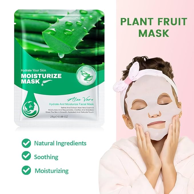 8 Pack Aloe Face Sheet Mask Skincare,Hydrating Face Mask For Sensitive Skin,Moisturize,Soothing,Nourish for All Skin Types,Natural Spa Party Facial Mask Skincare Set for Women Men Girls - Bloomnest