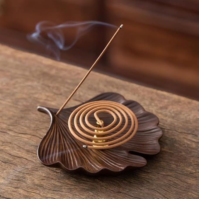 2-Style Ceramic Incense Burner, Bodhi&Ginkgo Leaf Design, Ceramic Incense Holder for Sticks with Ash Catcher&Built-in Stand, Zen Meaning Decor for Home, Office&Yoga/Sage/Cone(Brown and White) - Bloomnest