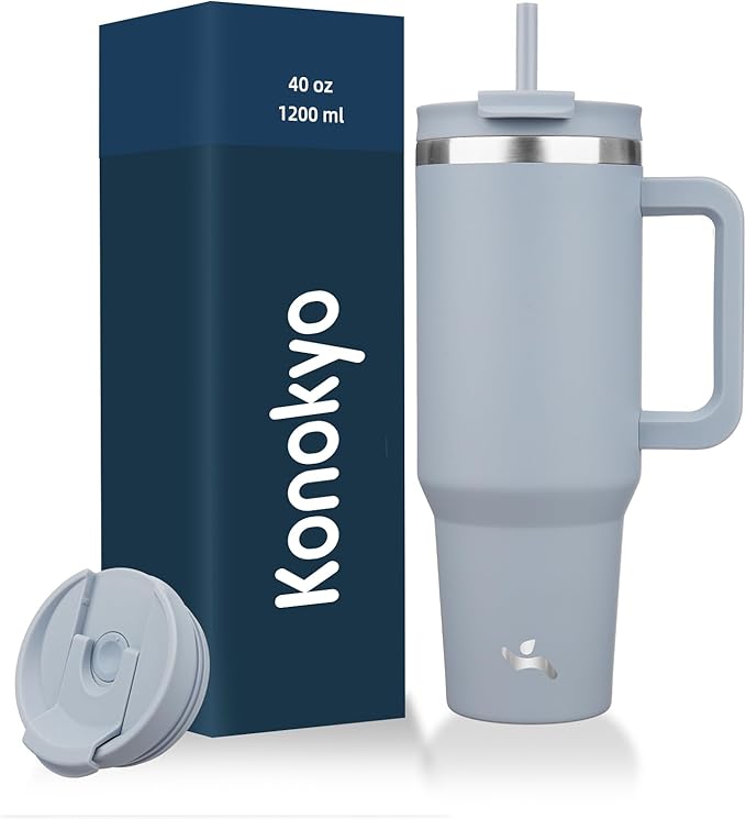 40 oz Tumbler with Handle and 2 Straws,2 in 1 Lid Insulated Water Bottle Stainless Steel Travel Coffee Mug,Lavender - Bloomnest