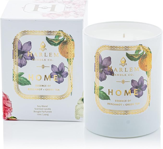 HARLEM CANDLE CO. Home - Luxury Scented Soy Candle, 11 oz - 80-Hour Burn Time | Bergamot, Jasmine, Sandalwood, Mandarin Orange and Green Tea Leaves | Scented Candles for Home - Bloomnest