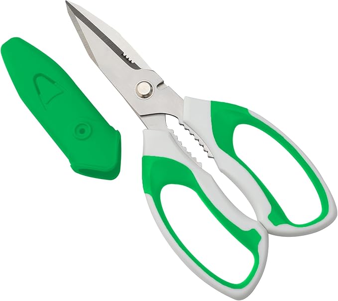 8-Inch Heavy Duty Utility Scissors All Purpose, Serrated Blade, Green Comfort Grip for Cutting Carpet, Cardboard, Leather, Fabric, Multipurpose Sharp Shears for Kitchen, Garden, Office, Carft - Bloomnest