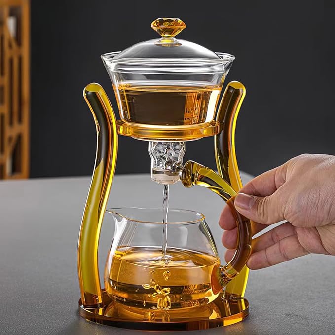 Lazy Kungfu Drip TeaPot, Heat Resistant Tea Set, Semi-Automatic Glass Teapot Suit for Magnetic Water Flow Wooden Glass Teapot Set - Bloomnest