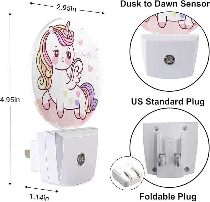 EKOBLA Cute Unicorn LED Night Light Girl Cartoon Pink Unicorn with Colorful Love Hearts Plug-in Nightlights Home Auto Sensor LED Dusk to Dawn Light for Teens Girls - Bloomnest