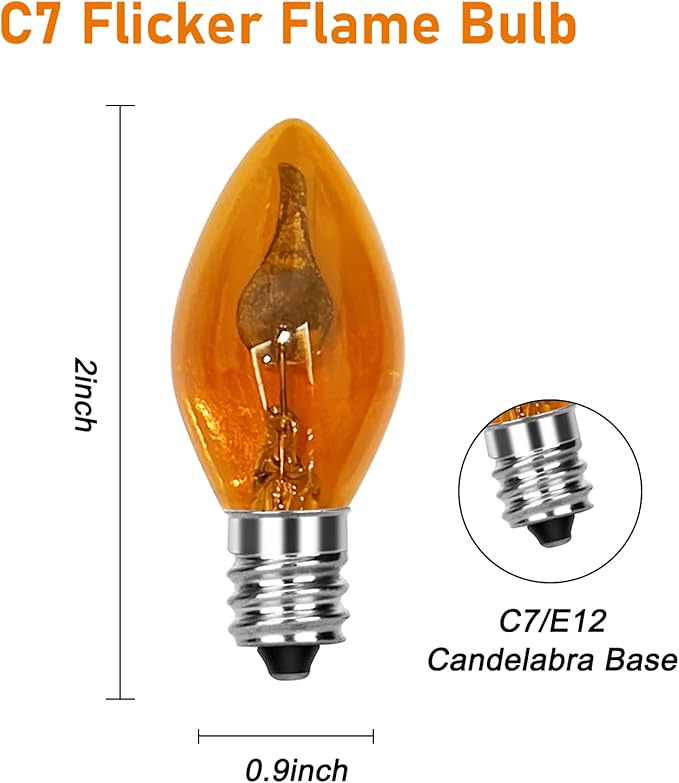 GOOTHY 25 Pack C7 Halloween Flicker Flame Light Bulbs, Orange Flickering Flame Replacement Bulbs for Chandelier Candles Christmas Outdoor String Lights, E12 Candelabra Base Night Light Bulbs, 1 Watt - Bloomnest