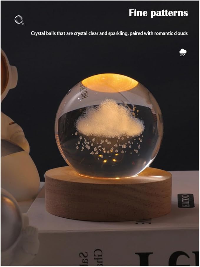3D Crystal Ball Night Light Mood Lighting Cozy Comfort Gifts Home Decor lamp for Bedroom Space Lamps Happy Cozy Comfort Gifts (Rain Clouds) - Bloomnest