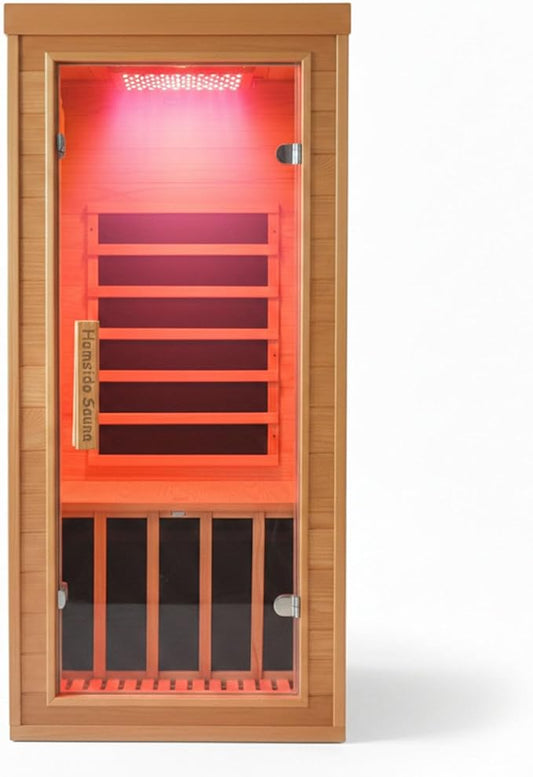 Homsido Red Light Therapy Infrared Sauna for Home – 1300W 110V 1-Person Indoor Wood Sauna w/Carbon Crystal Heaters, Red Light Lamp, Post-Workout Recovery & Spa Relaxation, Gift for Women Men HomsidoFurniture