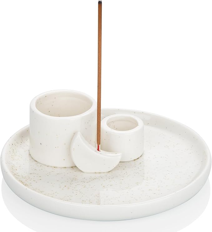ZenBless Incense Burner, Palo Santo Sage Candle Holder for Burning, Incense Holder for Sticks, Ceramic Ash Catcher Tray for Meditation Yoga Room Home Decor Spritual Gifts(White) ZenBless