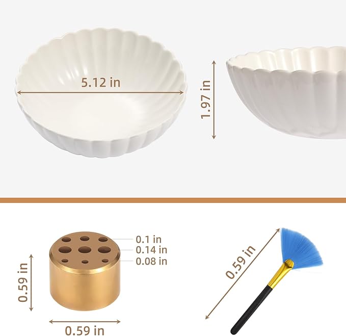 Incense Holder for Sticks, Ceramic Smudge Bowl Ash Catcher for Incense, Cones, Sage and Palo Santo, Incense Burner Holder Ideal for Smudging, Incense Burning, Decoration (White) - Bloomnest
