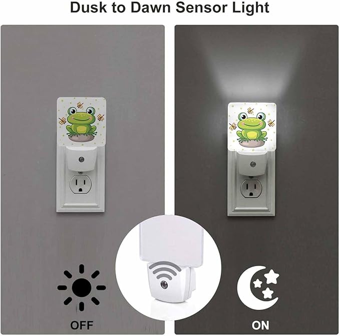 LED Night Light,Frog On Rock and Crystal LED Night Light Plug into Wall with Dusk to Dawn Light Sensor White Energy Efficient Nightlight for Bedroom Bathroom Hallway Living Room Kitchen - Bloomnest