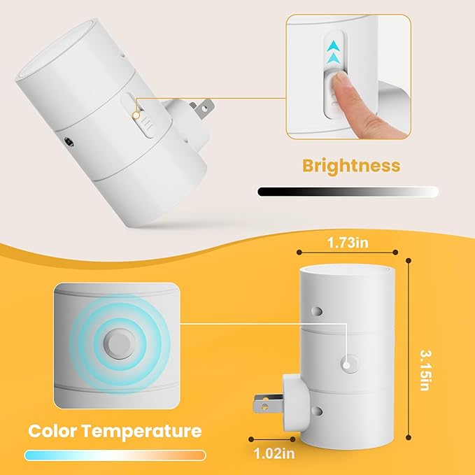 VOLISUN Night Lights Plug into Wall, Dimmable LED Nightlight with Dusk to Dawn Light Sensor, 0-100LM Adjustable Brightness, 3 Color Temperatures, Smaller Plug White 4 Pack for Hallway,Bedroom,Bathroom - Bloomnest
