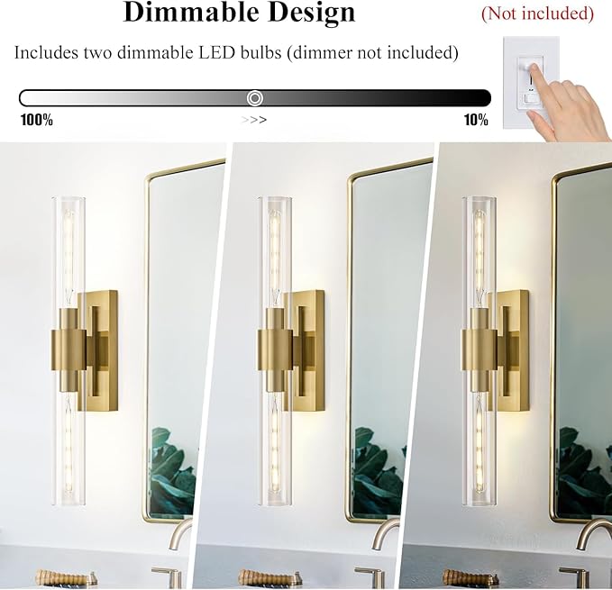 Gold Bathroom Vanity Lights Over Mirror,Modern Wall Light Fixture Sconce with Clear Glass for Bedroom,Bathroom,Hallway. - Bloomnest