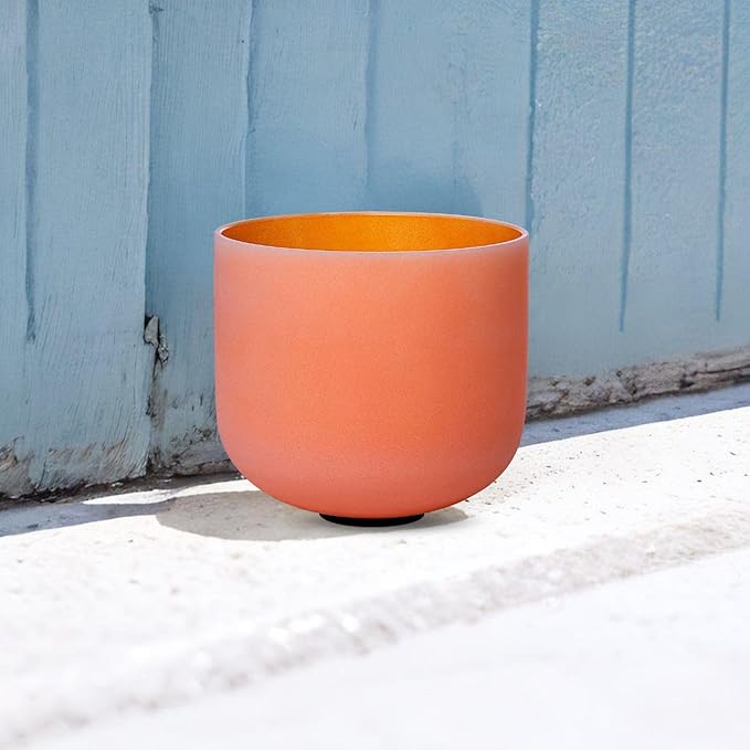 Orange D Note Sacral Chakra 8 inch Quartz Crystal Singing Bowl, for Healing Mindfulness Meditation Yoga Sound Baths, with Case Rubber Mallet