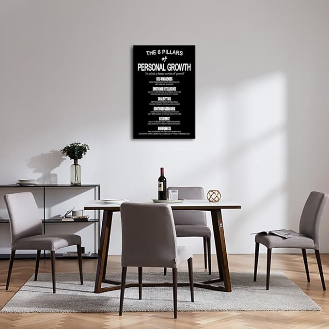 Inspirational Quotes Wall Art The 6 Pillars Of Personal Growth Printed Canvas Poster Motivational Wall Decor for Bedroom Workplace Home Office Framed Ready to Hang [24" W X 36" H] - Bloomnest