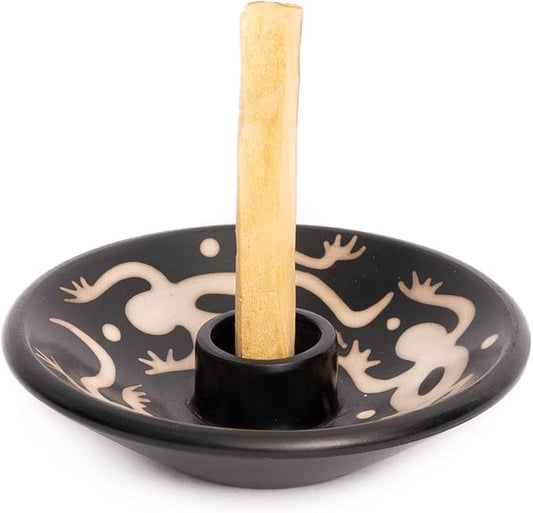 Palo Santo Holder with 5 Sticks - Luna Sundara Handmade Ceramic Incense Burner - Black & White Lizard Chulucanas Pottery from Peru - Smudge Bowl for Sage - Aromatherapy Gift Set LunaSundara