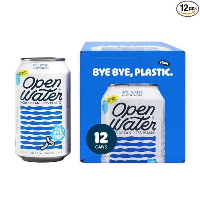 Open Water Still 12oz cans (1 case, 12 cans) - Sustainable Aluminum Canned Still Water With Electrolytes - 7.0 pH Balanced BPA-Free Ultra-Purified Water - Bloomnest