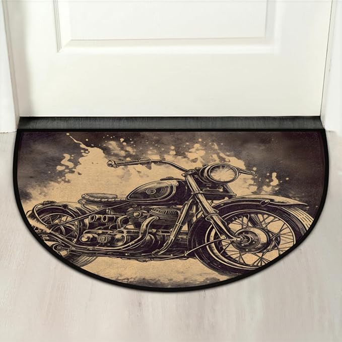 Half Round Door Mat, Vintage Motorcycles Non-Slip Half Circle Area Rug Transportation Doormat Washable Durable Home Decor Half Moon Rug for Floor Indoor Outdoor Living Room Bedroom Kitchen Patio - Bloomnest