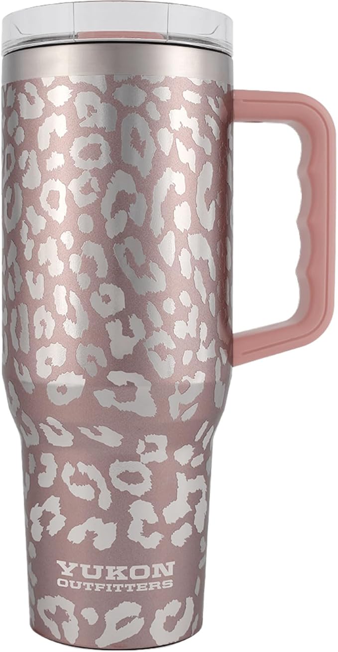 Yukon Outfitters Fit Forty 40oz Double Wall Vacuum Insulated Stainless Steel Tumbler with Reusable Straw & Ergonomic Handle | For Hot or Cold Beverage, Rose Gold Leopard - Bloomnest