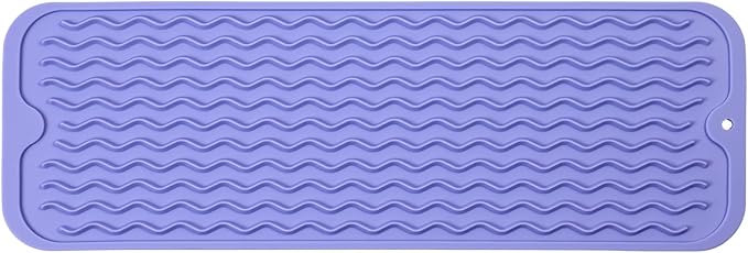 Silicone Dish Drying Mat for Multiple Usage,Easy clean,Eco-friendly,Heat-resistant Silicone Mat for Kitchen Counter,Sink,Bar,Bottle,or Cup Light Purple M 17 inches x 6 inches - Bloomnest