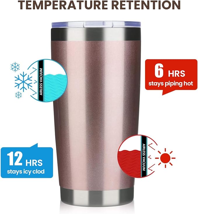 MEWAY 20oz Tumbler 12 Pack Double Wall Vacuum Insulated Travel Mug Bulk, Stainless Steel Tumblers with Lid and Straw, Durable Powder Coated Coffee Cups for Cold & Hot Drinks (Rose Gold, 12) - Bloomnest