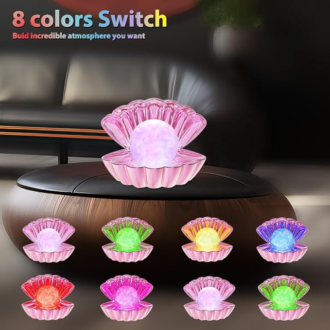 Shell Pearl Beach Themed Night Light, RGB 8 Colors Changing Mood Shell Pearl Lamps, Bedside LED Clamshell Portable Night Lights for Bar (Electroplating Powder) - Bloomnest