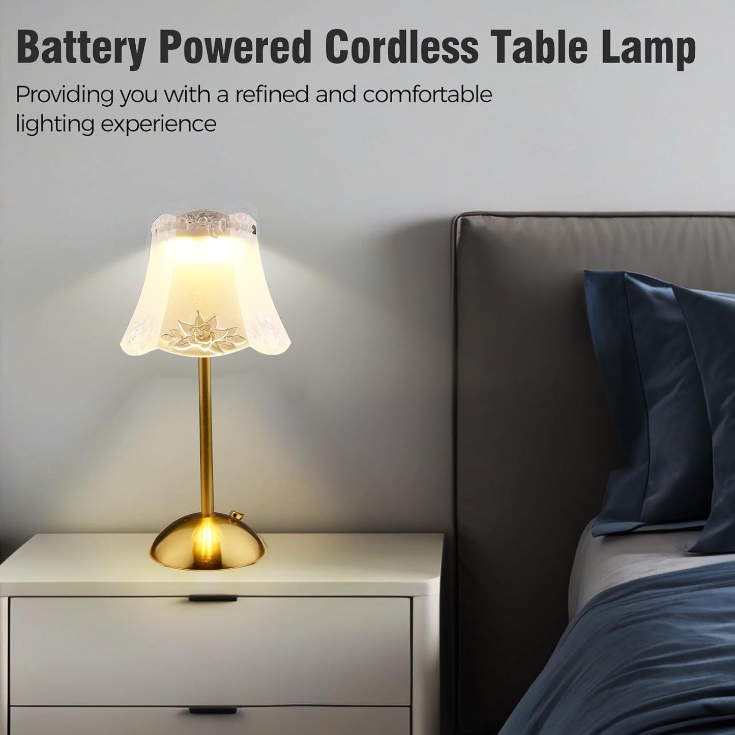 Cordless Table Lamp Rechargeable Bedside Flower Desk Lamps Battery Operated Nightstand Night Light with Touch Control Portable Outdoor Lighting LED Modern Home Decor for Bedroom, Living Room