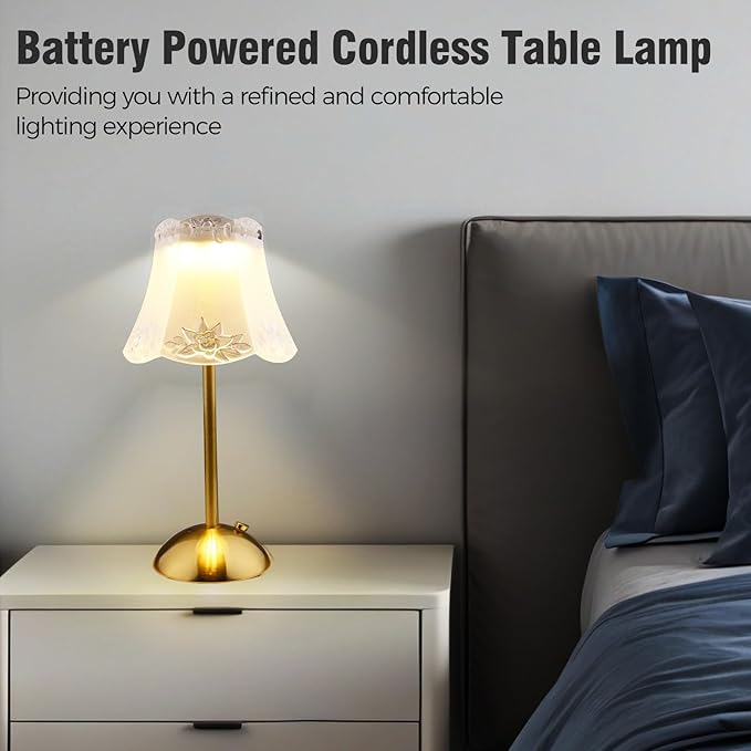 Cordless Table Lamp Rechargeable Bedside Flower Desk Lamps Battery Operated Nightstand Night Light with Touch Control Portable Outdoor Lighting LED Modern Home Decor for Bedroom, Living Room - Bloomnest